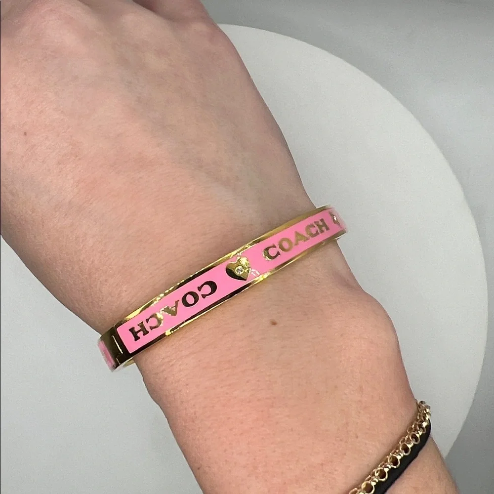 043. Pink Enamel and Gold Logo Bracelet With Box 6 3/4”